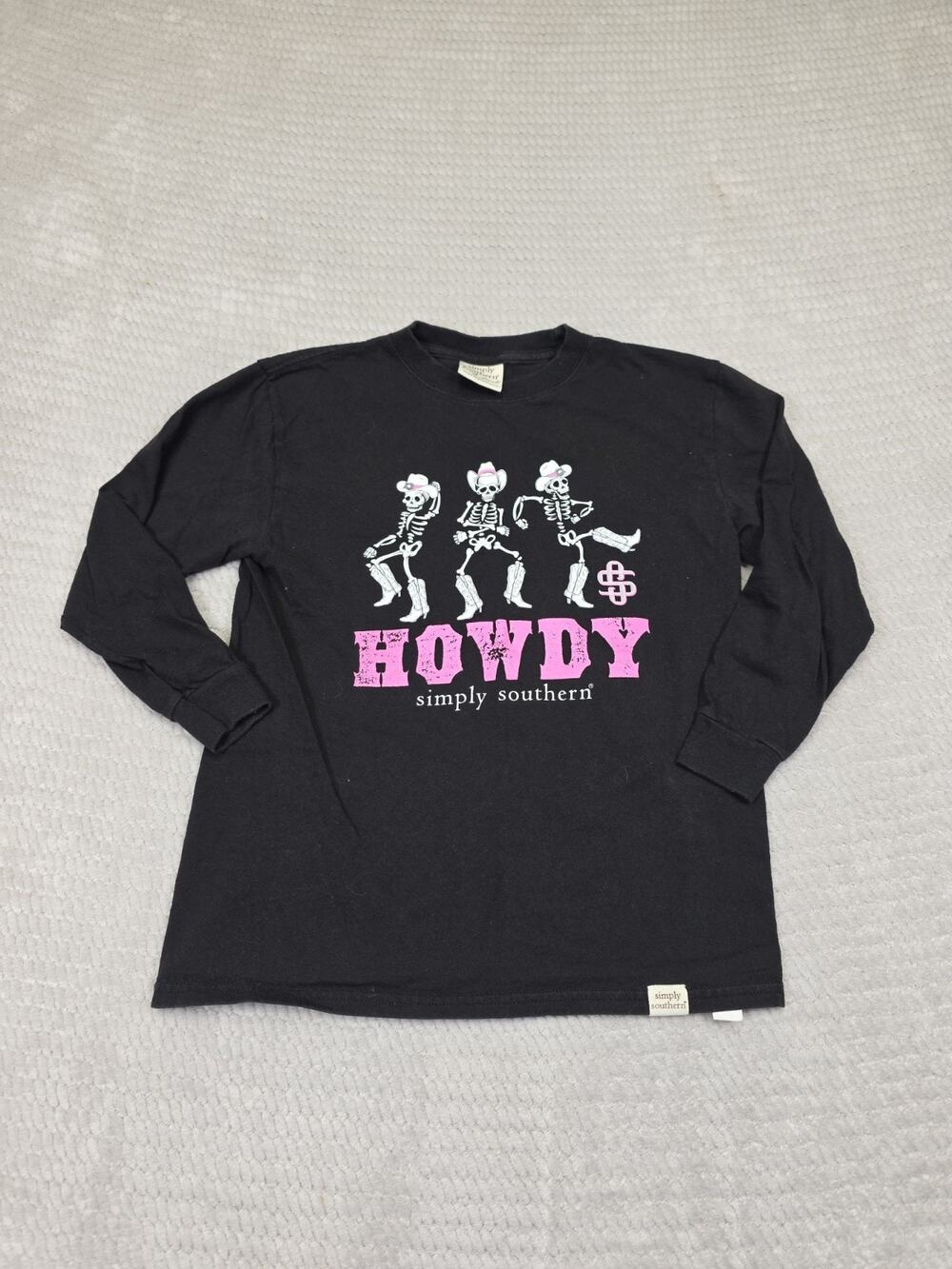 Simply Southern Shirt Girls Youth Small Howdy Skeleton Halloween Long Sleeve